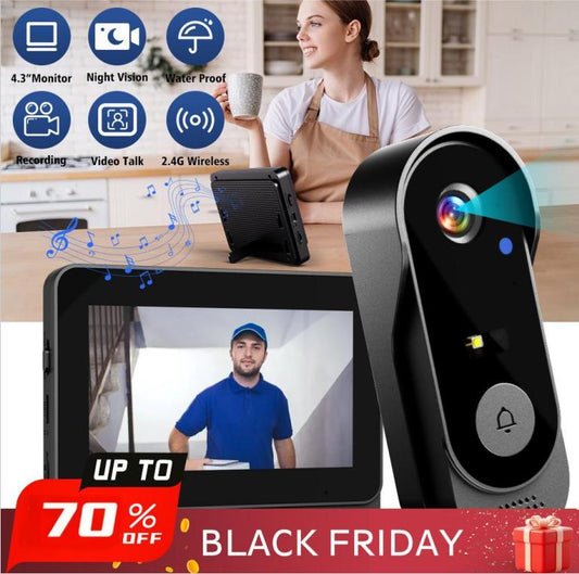🔔63 % de réduction + livraison gratuite 📹 Caméra de Sonnette Sans Fil 1080P – Champ de Vision 170°, Écran 4,3 Pouces & Vision Nocturne IPX65 🏡