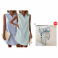 🛒 Offre de lancement -53%🌸Robe chemise rayée sans manches pour femmes col en V