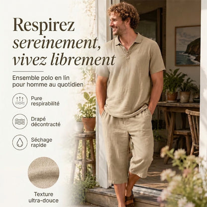 Ensemble chemise et pantalon décontracté en lin pour homme
