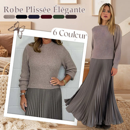 📢📢50 % de réduction !! 🥰Robes plissées à col rond pour femmes, élégantes et stylées