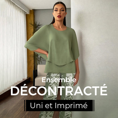 🔥OFFRE SPÉCIALE🔥Ensemble pantalon imprimé et top à col ras du cou