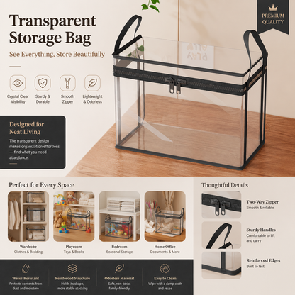 🎁 Boîte de rangement transparente en tissu | Organisateur de placard pliable – Idéal pour les vêtements, les jouets, les couvertures et plus encore ! 🧸👕📦