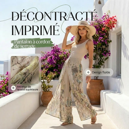 🔥 Offre limitée – Pantalon large à imprimé et cordon de serrage pour femme