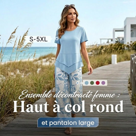 👗50% DE RÉDUCTION ! Ensemble Haut Long & Pantalon Large – Tissu Doux, Look Décontracté ☁️🌿【Offre Limitée】