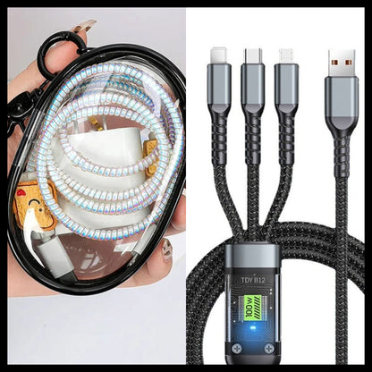 Chargement super rapide 100w, câble de données transparent 3-en-1