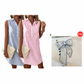 🛒 Offre de lancement -53%🌸Robe chemise rayée sans manches pour femmes col en V