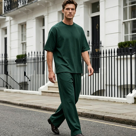 📢📢50 % DE RÉDUCTION !! ⏰Ensemble 2 pièces pour homme : t-shirt et pantalon à jambes larges