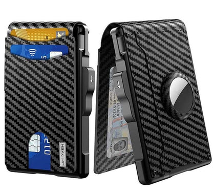 💼🔒Portefeuille fin en aluminium pour homme avec protection RFID – Porte-cartes escamotable avec pince à billets et double fenêtre pour carte d'identité