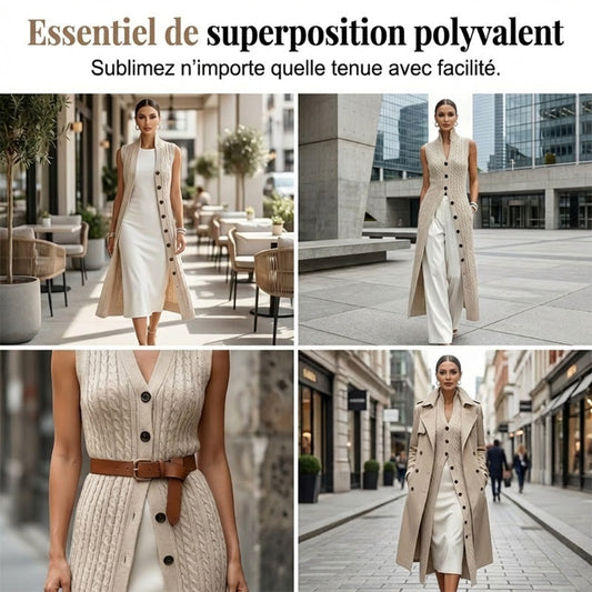 💞Élégant gilet long en maille à col montant💃