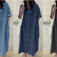 🔥‑50 % Robe longue en jean coupe décontractée boutonnée devant🤍✨ Robe‑chemise pratique avec poches, style simple et intemporel