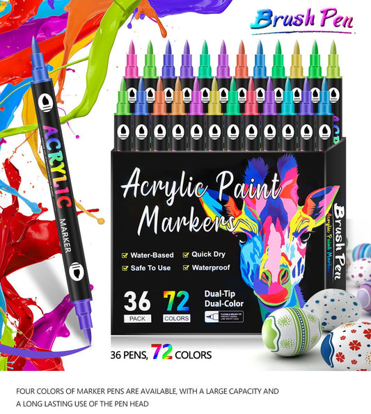 🔥 50 % de réduction ! 🎨✨ Stylo à peinture acrylique à double pointe – 24/48/72 couleurs 🌈🖌️