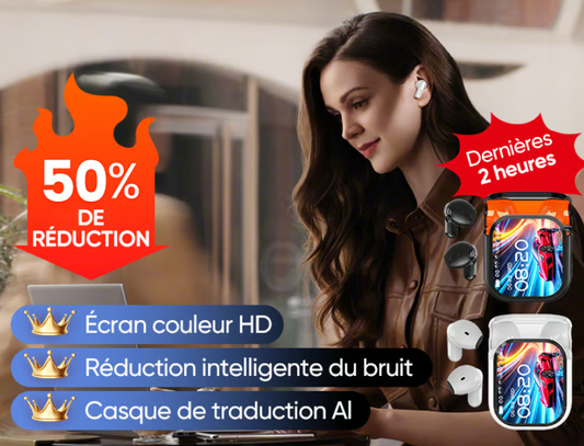 🔥Nouveau design 2025🌈✨🎧 Casque Audio Intelligent avec Réduction du Bruit et Traduction IA – Écran Couleur HD Intégré