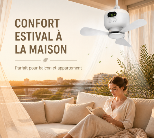 🎁 2 achetés = Livraison offerte !✈️ Ventilateur de Plafond Rechargeable avec Éclairage LED