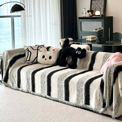 Housse de protection pour canapé tendance à rayures en chenille respirante