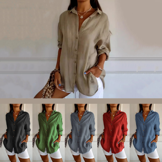 ⏳Durée limitée -50 %💥Chemise classique plissée texturée à revers simple pour femmes