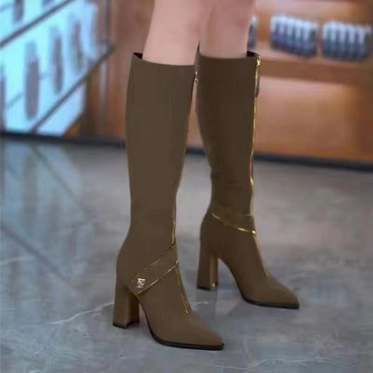 🔥Bottes hautes à bout pointu et talon épais