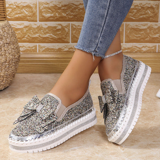 🌟50% de réduction🔥Baskets à Enfiler avec Nœud et Strass pour Femmes