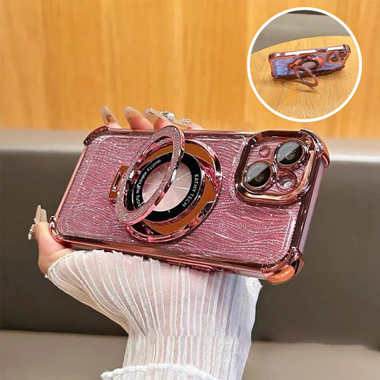 ✨📱 Coque Texture Vague Brillante avec Anneau Magnétique pour iPhone Série 💎💫