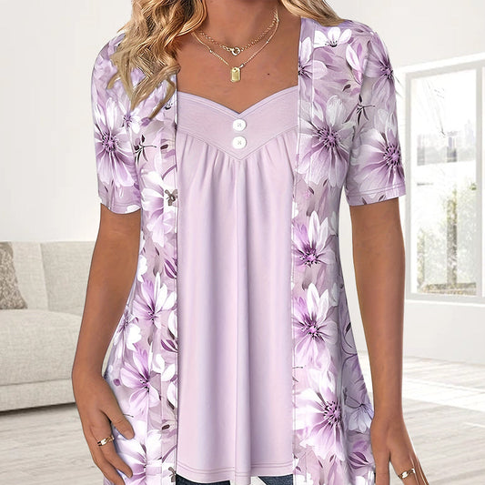 🔥 Hot Sale 🔥Top patchwork floral irrégulier pour femmes