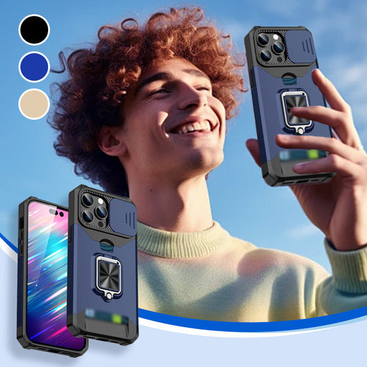 Étui antichoc pour téléphone portable avec couvercle coulissant pour appareil photo