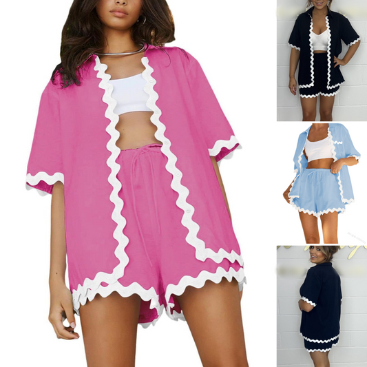 🌈2025 Nouveau - 🔥Ensemble 2 pièces cardigan et short White Wave