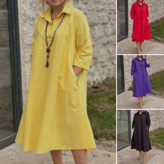 🌸2025 Vente à chaud🌸Robe unie décontractée pour femme avec poches pratiques
