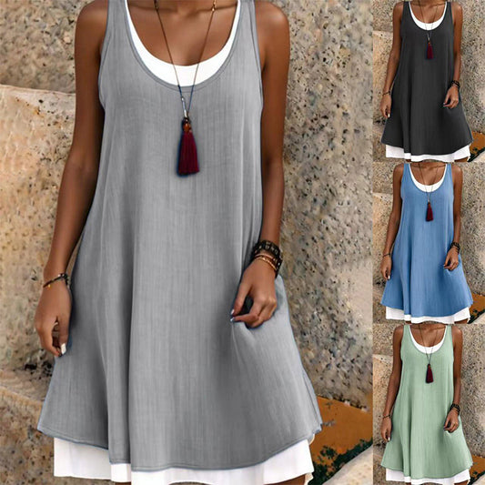 🔥2025 ventes chaudes🔥Robe débardeur décontractée, ample et sans manches, au look superposé pour femme