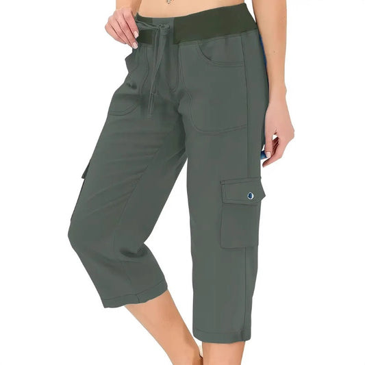 ✨  Vente chaude 49% de rabais 💖Pantalon cargo 3/4 taille haute uni pour femme avec cordon de serrage