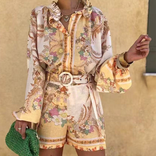 🌼Ensemble 2 pièces vintage femme – Haut & short à imprimé fleuri rétro✈️ Livraison gratuite