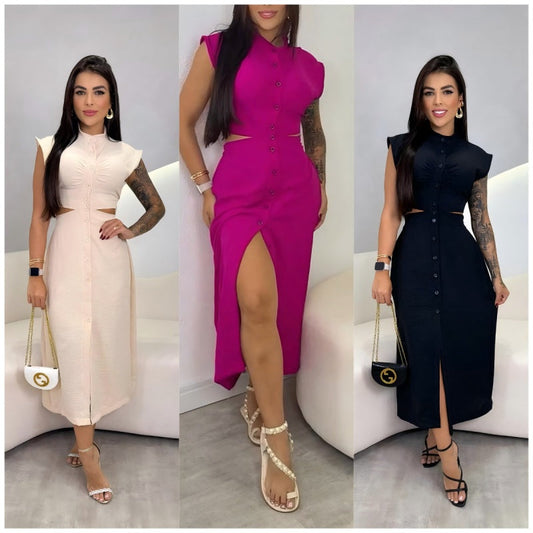 🔥Nouvelle vente à chaud❤️‍🔥Robe élégante fendue à manches courtes pour femme
