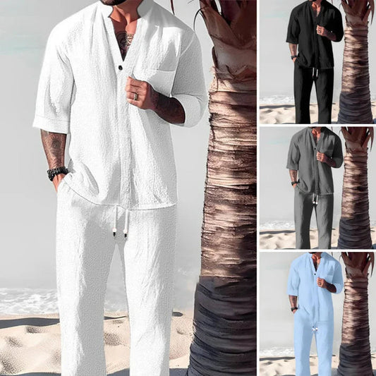 🌿💧Ensemble deux pièces en coton pour hommes : haut et pantalon✈️ Livraison gratuite