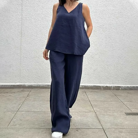 🔥Nouvelle vente à chaud❤️‍🔥Ensemble haut sans manches et pantalon large pour femme