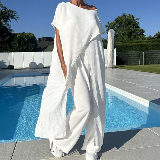 🔥2025 Hot Sale🔥🍃Ensemble d'un top et d'un pantalon décolletés unicolores