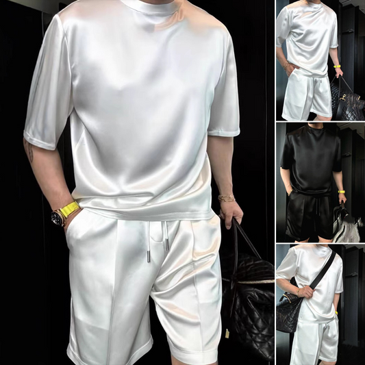 🏆Vente flash de nouveaux🔥Ensemble deux pièces haut et short décontractés en coton mercerisé de haute qualité pour hommes, couleur unie 【Coupe ample, convient à toutes les occasions】
