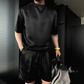 🏆Vente flash de nouveaux🔥Ensemble deux pièces haut et short décontractés en coton mercerisé de haute qualité pour hommes, couleur unie 【Coupe ample, convient à toutes les occasions】
