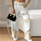 Pantalon large à cordon élastique en denim patchwork
