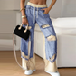 Pantalon large à cordon élastique en denim patchwork