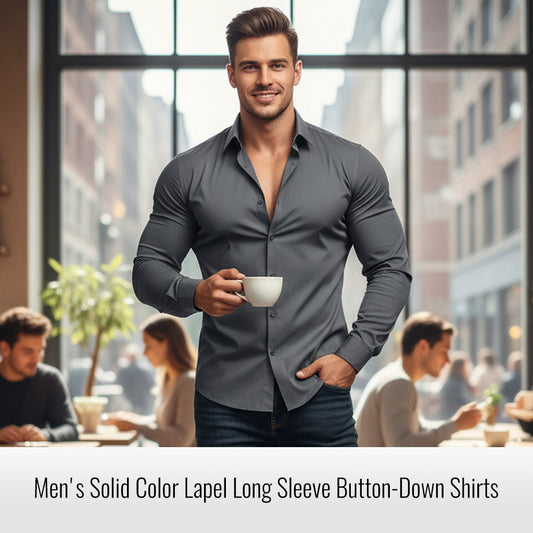 📢64% de réduction！！！📍Chemise Boutonnée à Manches Longues à Col Revers de Couleur Unie pour Homme
