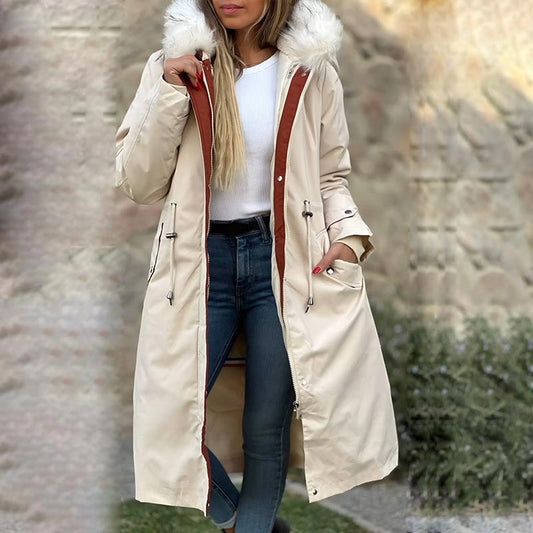 Manteau Parka d'Hiver Décontracté à Capuche et Col en Fourrure pour Femmes