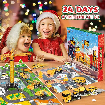 🚗 60% DE RÉDUCTION! 🎁 CALENDRIER DE L'AVENT GARÇON - 24 Jours de Chantier Miniature, Véhicules Alliés avec Outils Réalistes 👷🔧