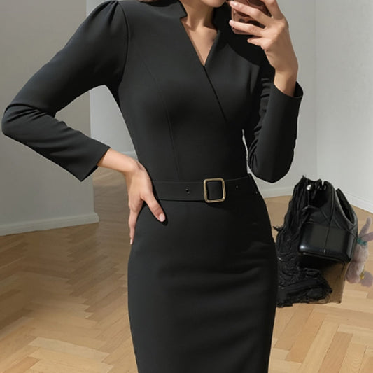 ✨Nouvelles arrivées élégantes !💃Robe élégante à col en V et coupe ajustée pour femme