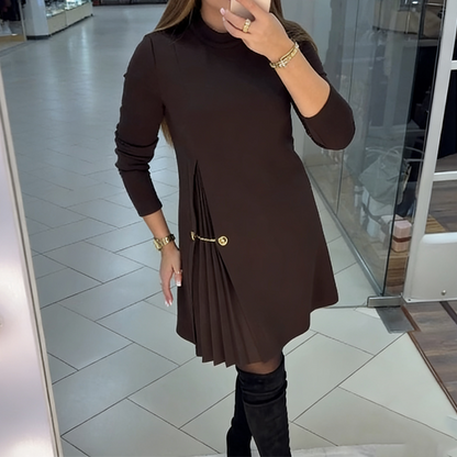 Élégante robe à manches longues et panneaux plissés🔥Achetez 2 livraison gratuite