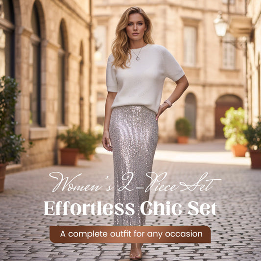 ✨Offre spéciale Nouvel An 2026👚Ensemble deux pièces pour femmes : haut tricoté et jupe à paillettes💕