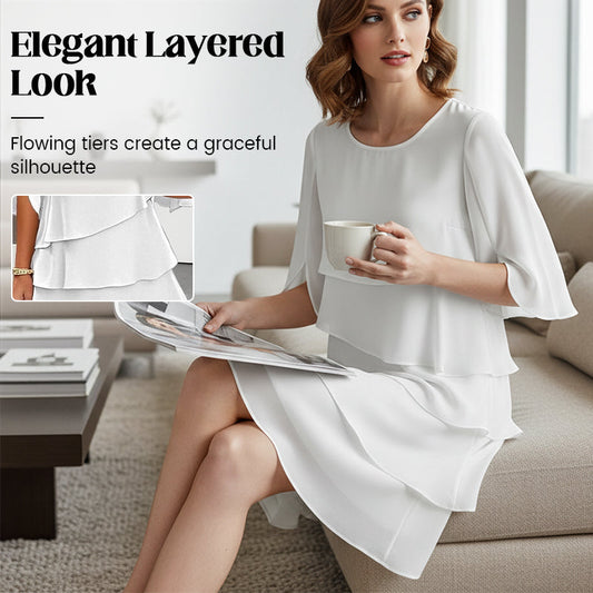 📢📢60 % DE RÉDUCTION !! ⏰ Robe à Superpositions & Manches Volantées | Élégance Décontractée au Féminin 🌸