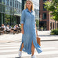 ❤️Robe chemise longue en denim limoné à boutons pour femme