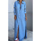 ❤️Robe chemise longue en denim limoné à boutons pour femme