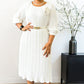 Robe midi plissée à manches 3/4 avec ceinture pour femme