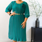 Robe midi plissée à manches 3/4 avec ceinture pour femme