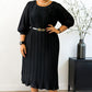 Robe midi plissée à manches 3/4 avec ceinture pour femme