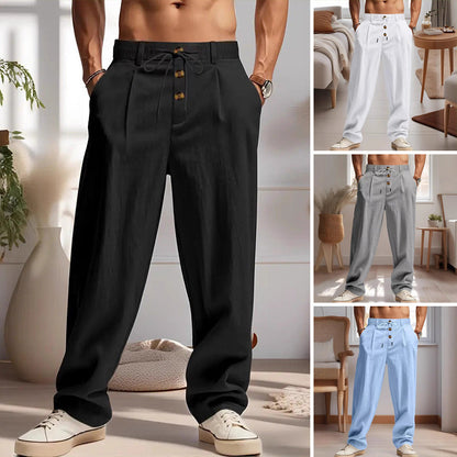 Pantalon décontracté à jambes droites et cordon de serrage pour homme